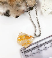 Golden Herkimer Diamond Quartz Necklace, Silver Jewelry Wire Wrapped Golden Healer Pendant