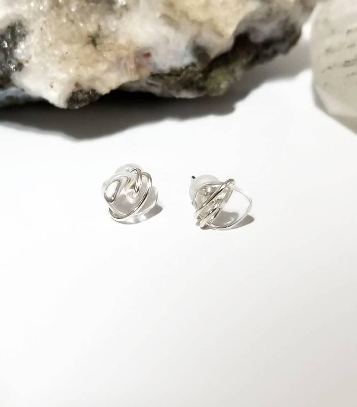 Clear Quartz Crystal Stud Earrings with Sterling Silver Wire 