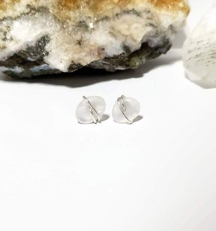 Moonstone Crystal Stud Earrings with Sterling Silver Wire 