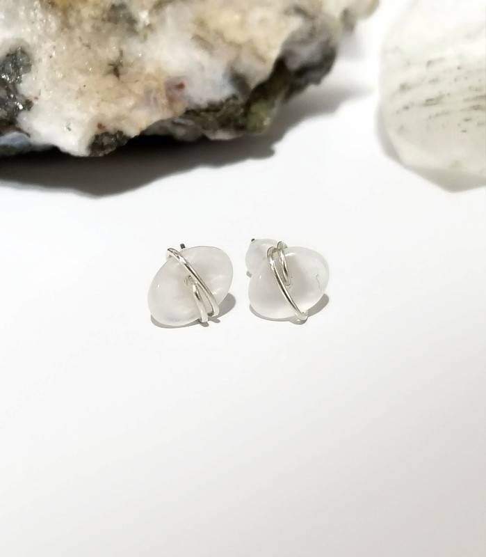 Moonstone Crystal Stud Earrings with Sterling Silver Wire 