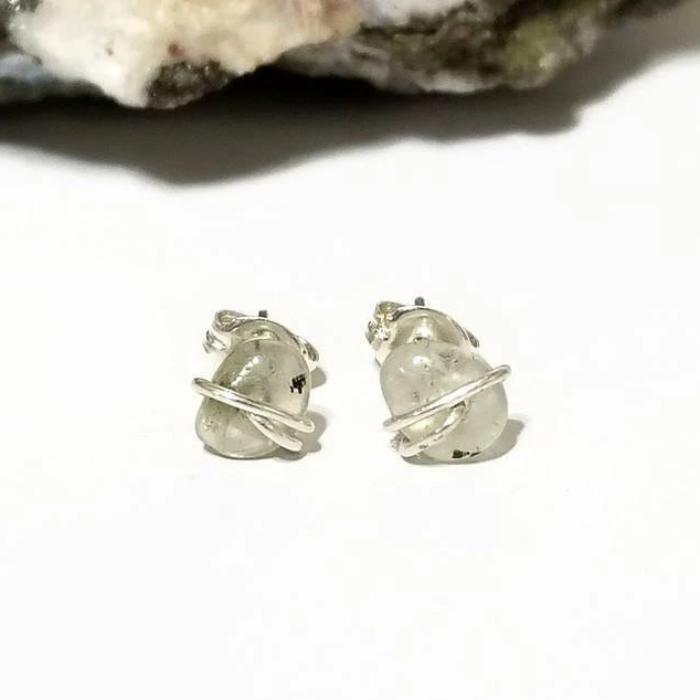 Prehnite Crystal Stud Earrings with Sterling Silver Wire