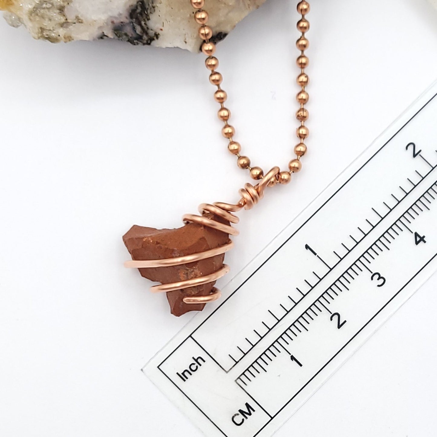 raw red jasper necklace in copper wire